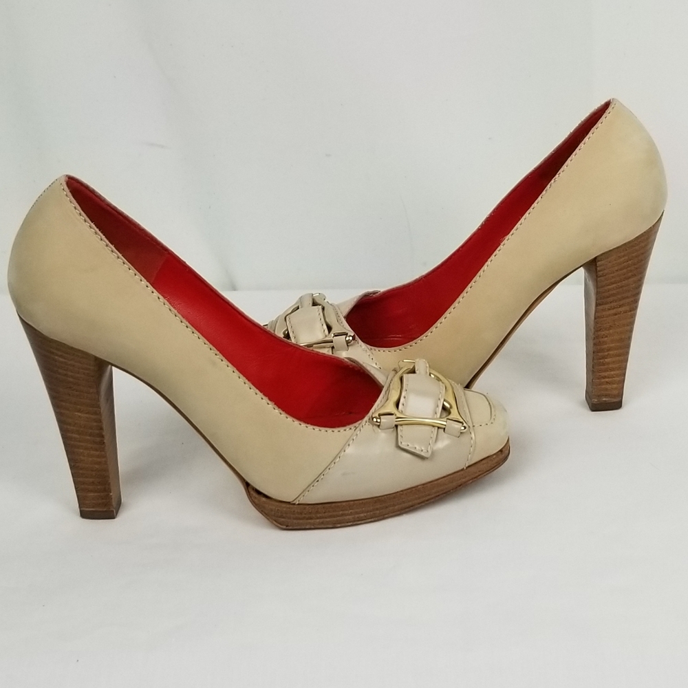 Celine Nude Leather Block Heels Pumps size 37 - Picture 3 of 11